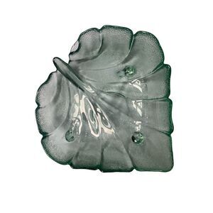 VTG MCM RETRO DEPRESSION GREEN LEAF FOOTED large GLASS BOWL DISH ART DECOR